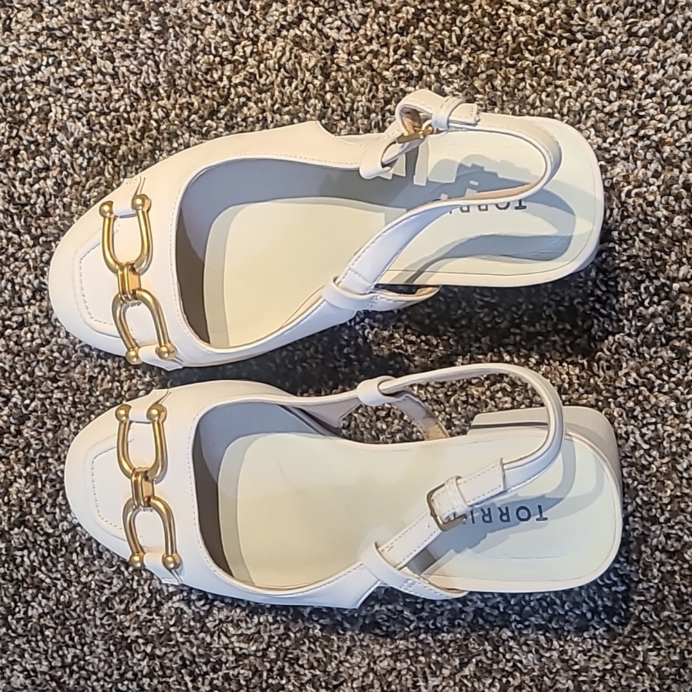 Torrid White Gold Buckle Slingbacks